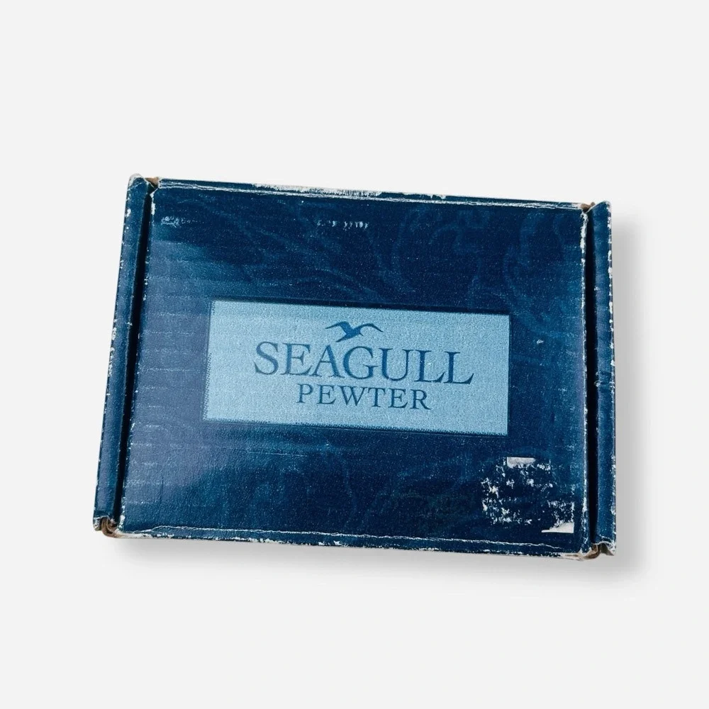 Vintage Seagull‎ Pewter Christmas Holly Leaf Napkin Rings Set 4 Square Silver